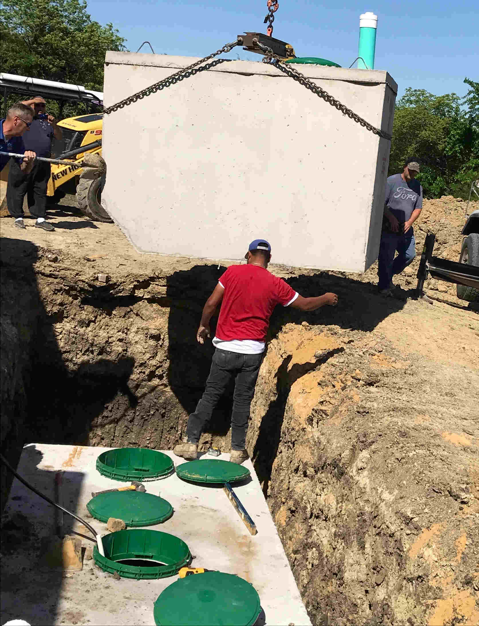 Septic tank installation aerial view